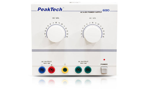 PeakTech 6130 AC/DC Laboratoriestrømforsyning 0 - 15 V, 10 A.
