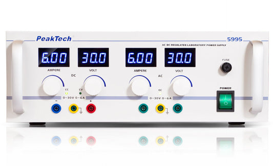 «PeakTech  5995 AC/DC laboratoriestrømforsyning  0 - 30 V,  0 - 6 A.