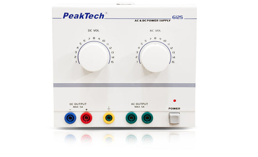 PeakTech 6125 AC/DC Laboratoriestrømforsyning 0 - 15 V,  5 A.