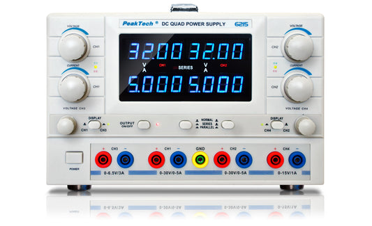 «PeakTech 6215 Digital strømforsyning med 4 variable utganger.