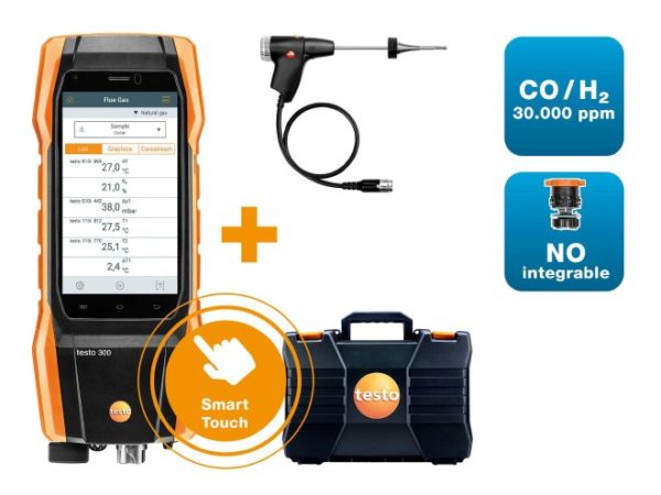 testo 300 Longlife kit 2 – Røykgassanalysator (O 2 , CO H 2 -kompensert opp til 30 000 ppm, NO – kan ettermonteres)