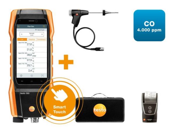 testo 300 NEXT LEVEL kit 2 med skriver – Røykgassanalysator (O 2 , CO opp til 4000 ppm)